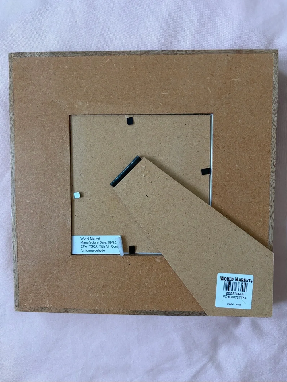 NWT World Market 4” Square Slate & Fuchsia Fabric Block Print Picture Frame